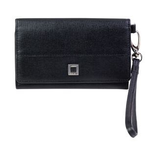 Lodis BLACK GENUINE LEATHER FLAP ID CARD BILL BIFOLD WALLET CLUTCH WRISTLET